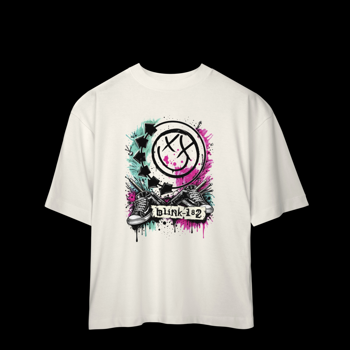 Camiseta blink 182 OVERSIZED  Personalizada Exclusiva Nas Cores BRANCO Ou OFF WHITE