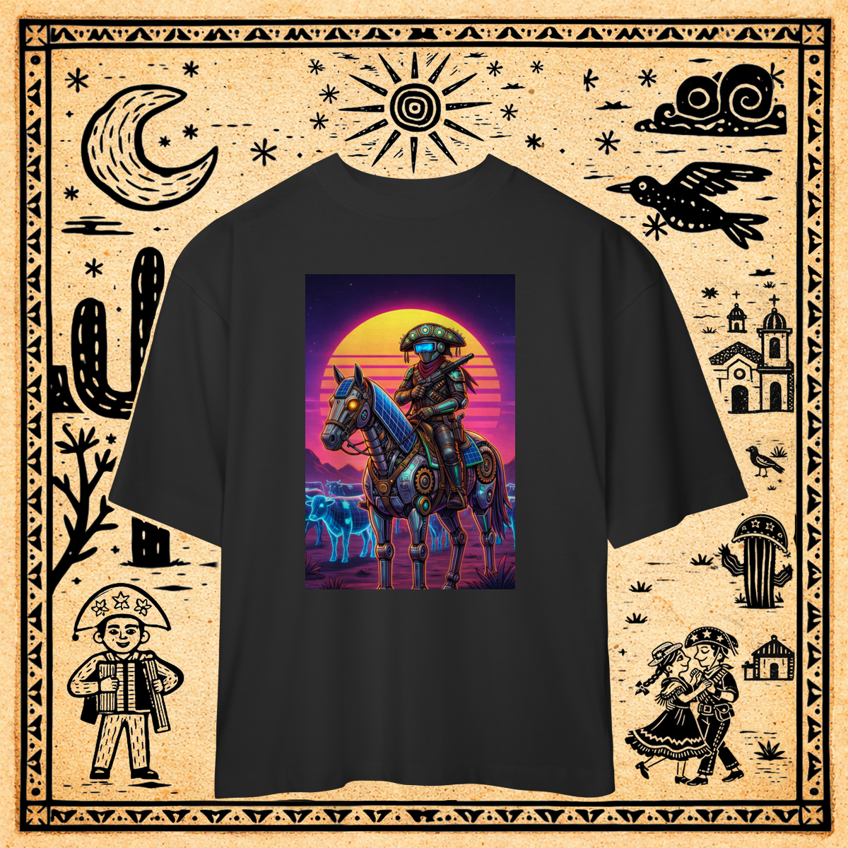 Oversized - Camiseta Cyber-Cangaceiro & Montaria Mecha