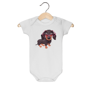 Body Bebê Dachshund de Óculos