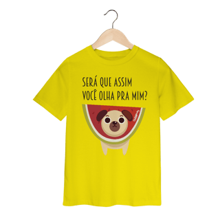 Camiseta Infantil Cachorro Melancia - Será Que Assim Você Olha Pra Mim?