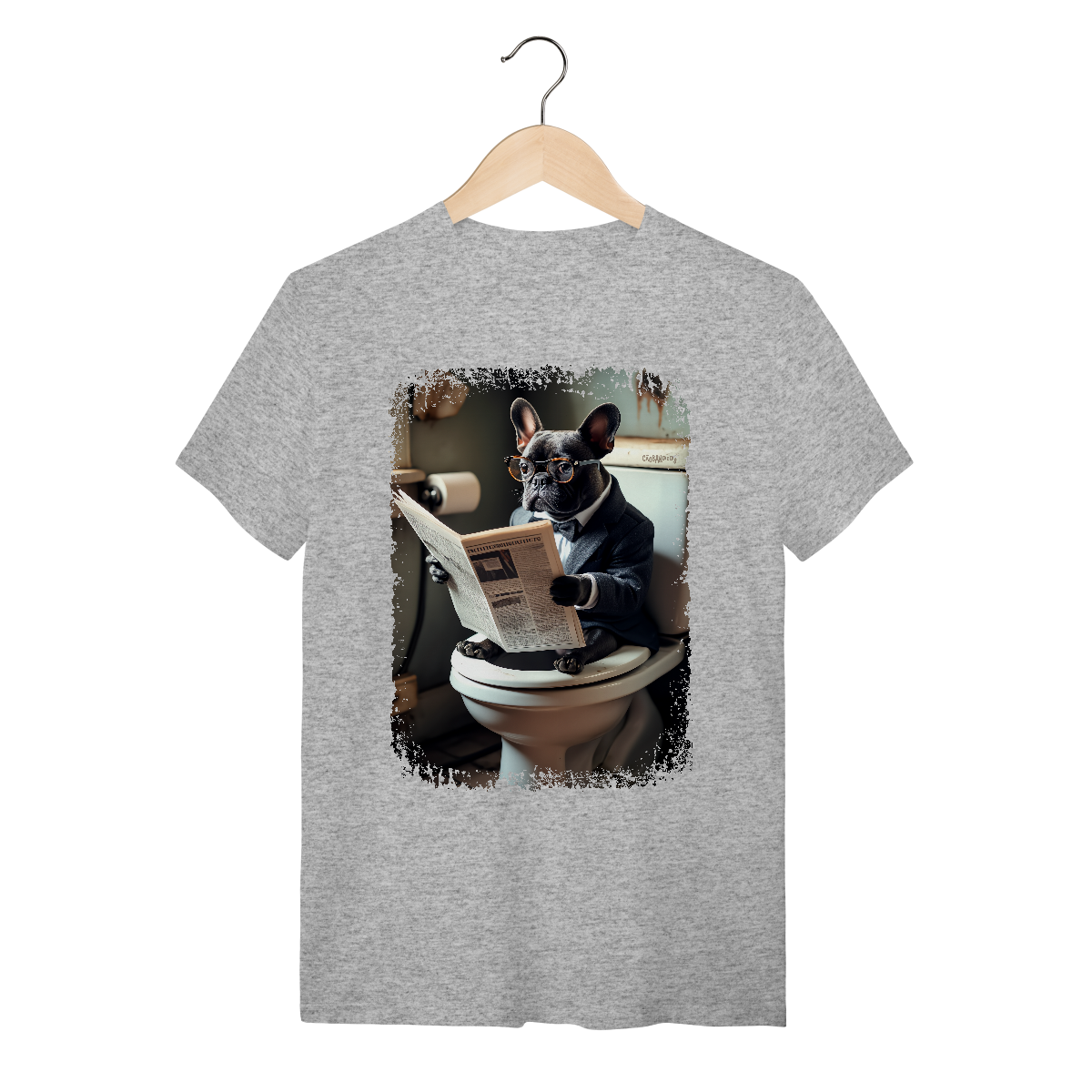 Camiseta Bulldog Francês no Trono Lendo Jornal