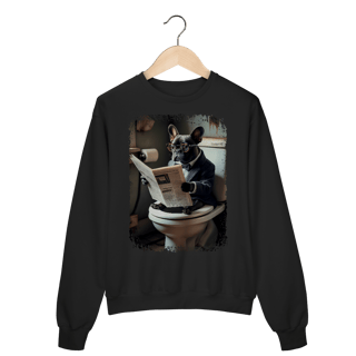 Moletom Blusão Bulldog Francês no Trono Lendo Jornal