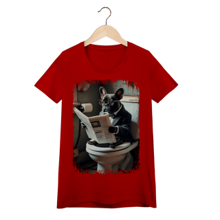 Baby Look Bulldog Francês no Trono Lendo Jornal