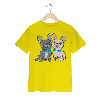 Camiseta Infantil Bulldog Francês Casal de Gravatinha