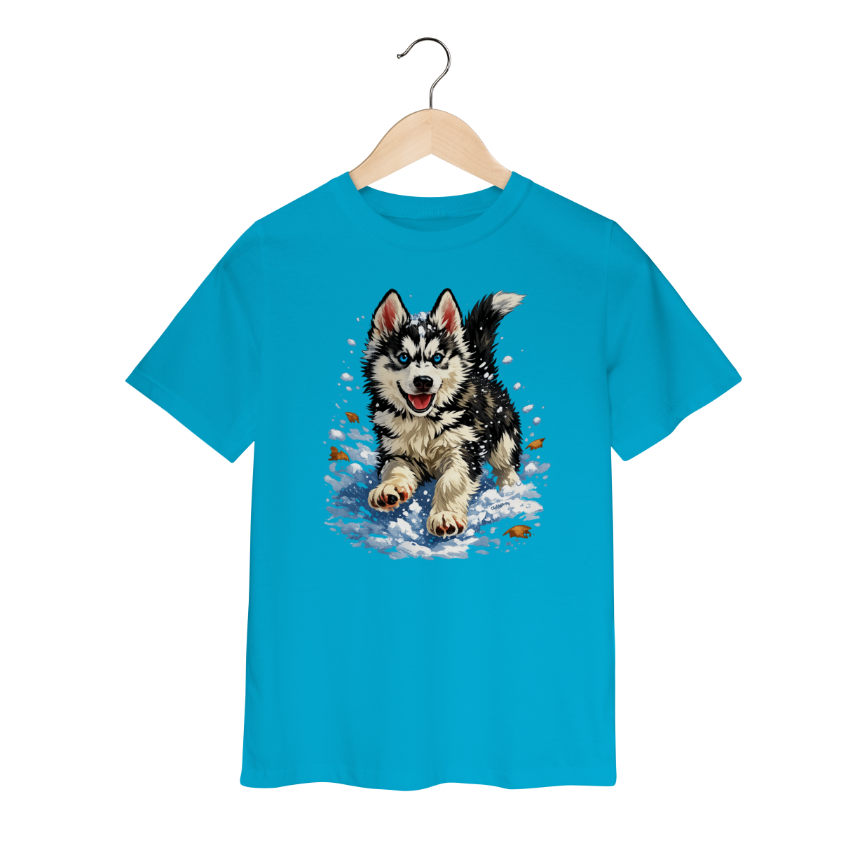 Camiseta Infantil Husky Siberiano Correndo na Neve