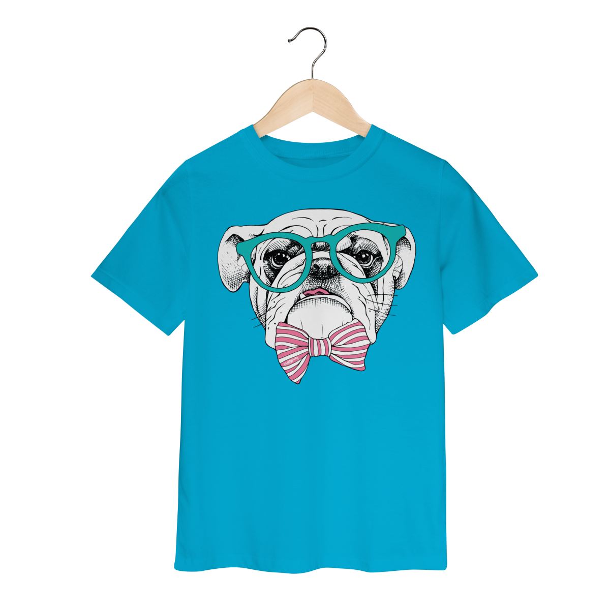 Camiseta Infantil Bulldog Inglês de Óculos e Gravatinha