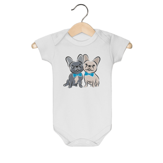 Body Bebê Bulldog Francês Casal de Gravatinha