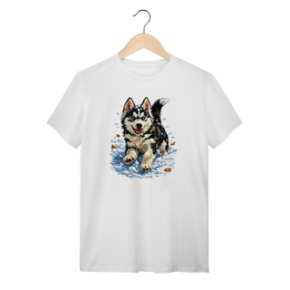 Camiseta Husky Siberiano Correndo na Neve