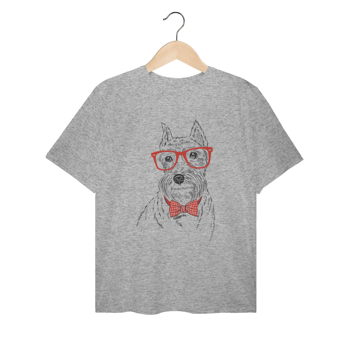 Camiseta Plus Size Schnauzer de Óculos e Gravatinha