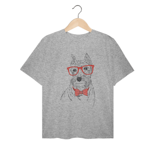 Camiseta Plus Size Schnauzer de Óculos e Gravatinha