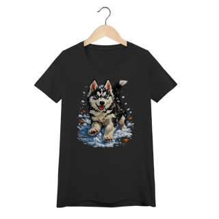 Baby Look Husky Siberiano Correndo na Neve