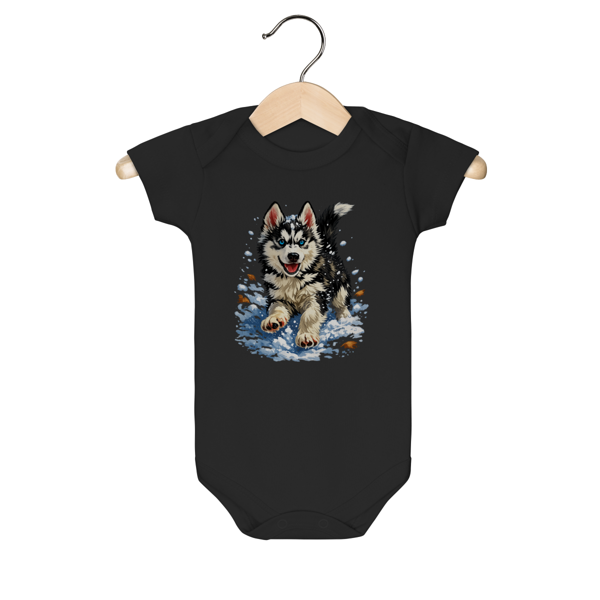 Body Bebê Husky Siberiano Correndo na Neve