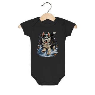 Body Bebê Husky Siberiano Correndo na Neve
