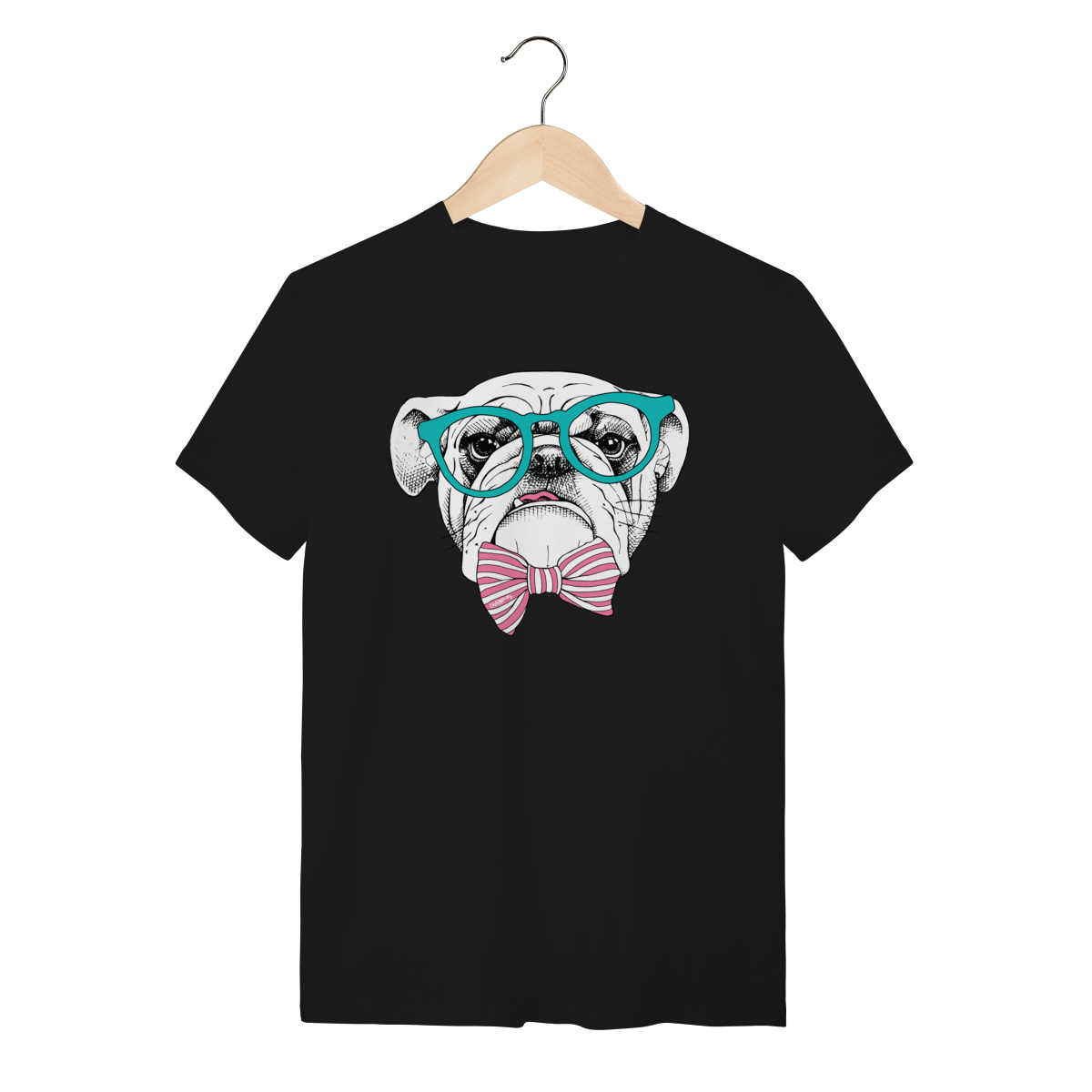 Camiseta Bulldog Inglês de Óculos e Gravatinha