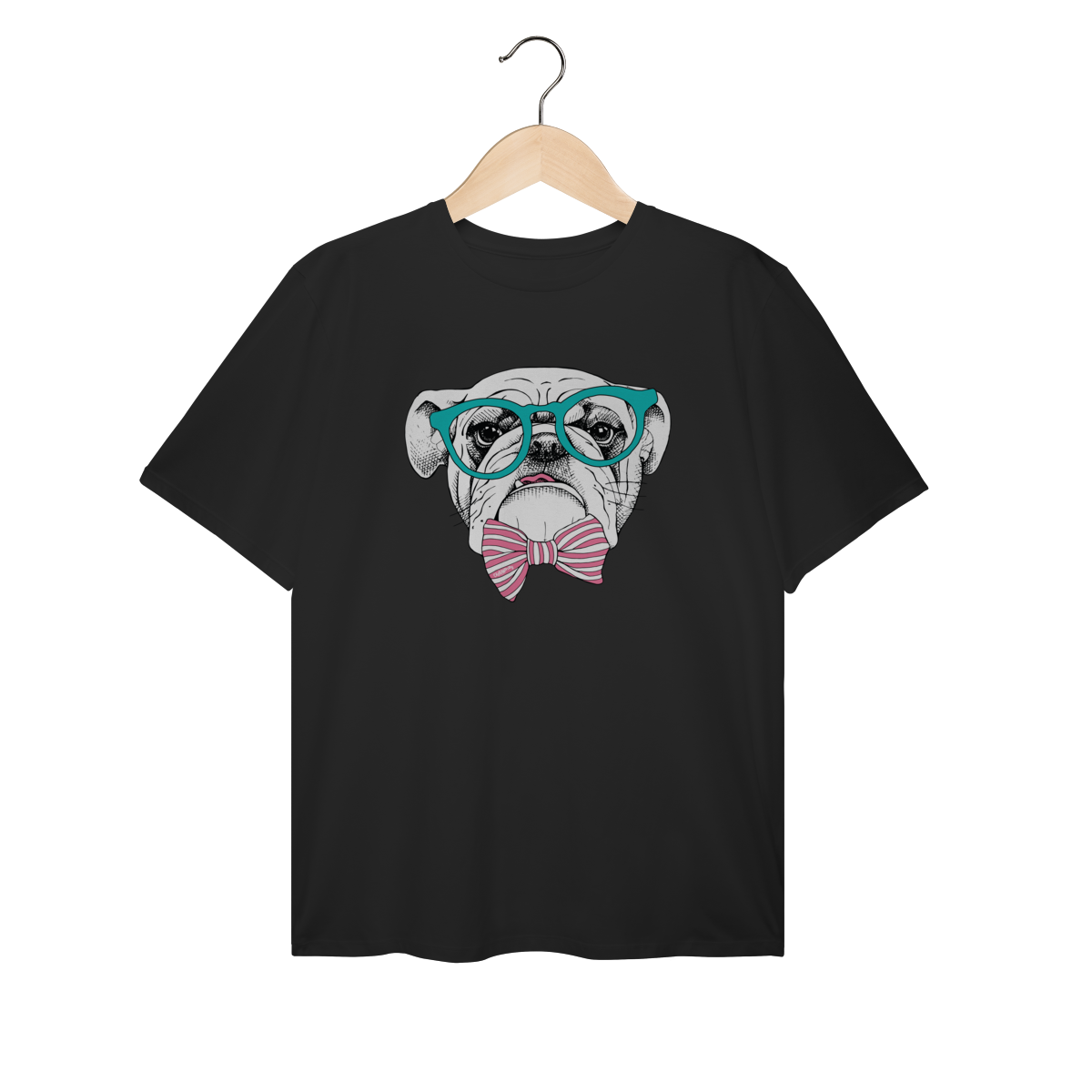 Nome do produto: Camiseta Plus Size Bulldog Inglês de Óculos e Gravatinha