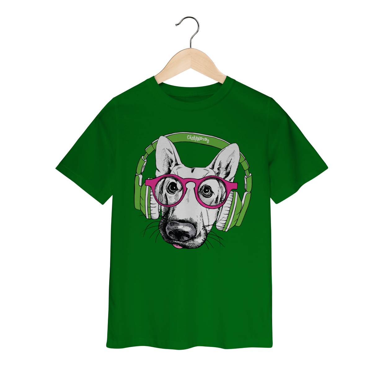 Camiseta Infantil Pastor Alemão de Óculos e Fone de Ouvido