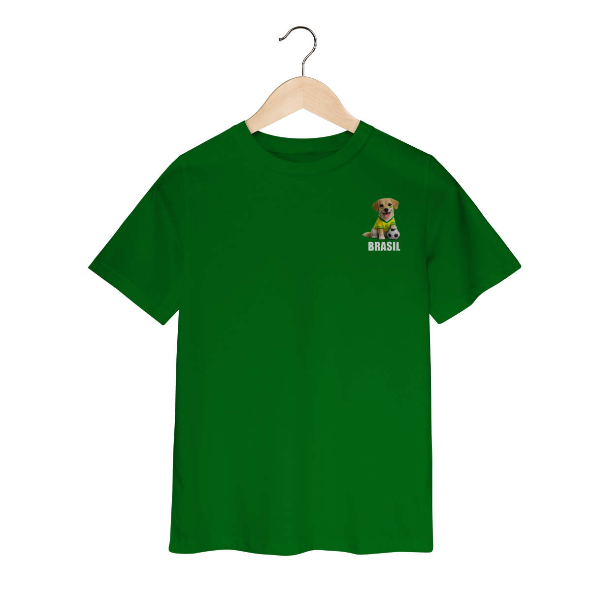 Nome do produto: Camiseta Infantil Brasil Cachorrinho Futebol