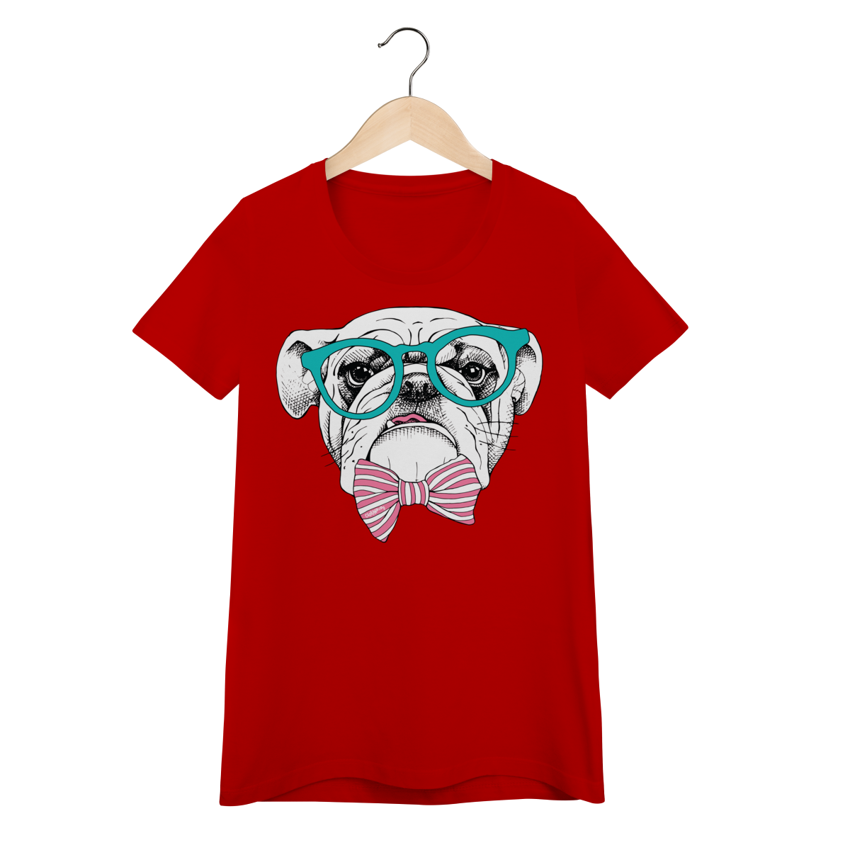 Nome do produto: Baby Look Bulldog Inglês de Óculos e Gravatinha