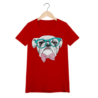 Baby Look Bulldog Inglês de Óculos e Gravatinha