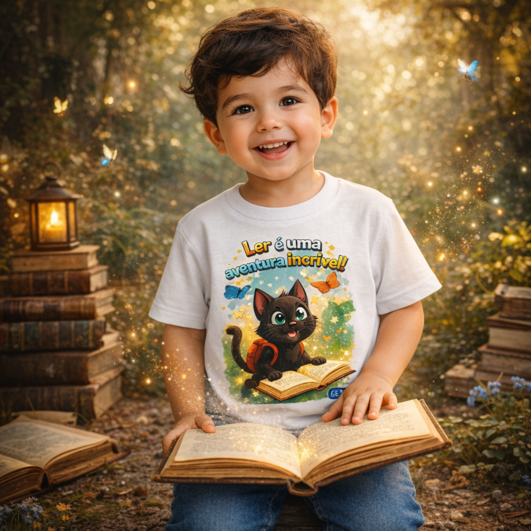 Camiseta Infantil Pedro Ler é uma Aventura Incrível