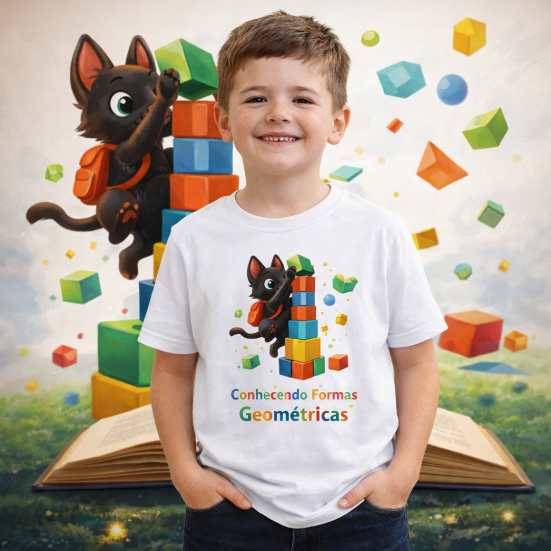 Camiseta Infantil Pedro e as Formas Geométricas
