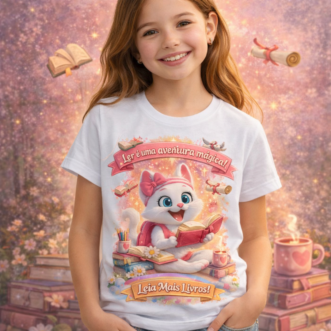 Camiseta Infantil Duda Ler É uma Aventura Mágica