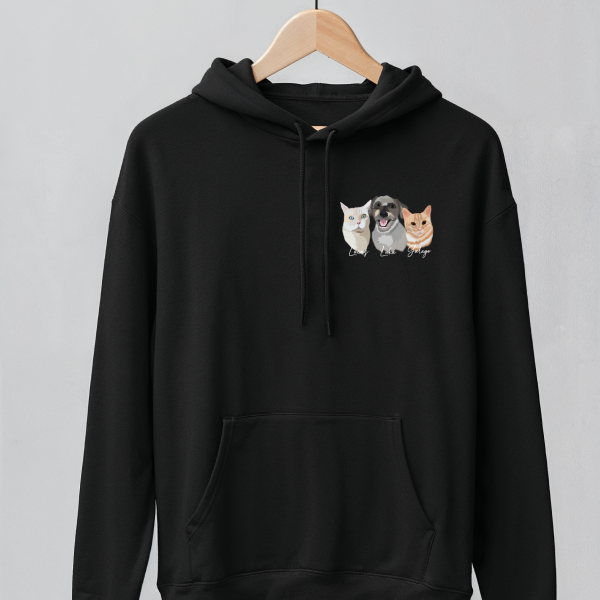 Moletom Canguru Personalizado Ilustração Desenho da Foto 3 pets ou mais