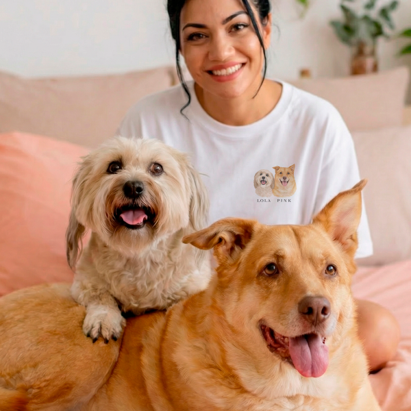 Camiseta T shirt Arte Pet Personalizado Desenho Cachorro Gato - 2 PETS