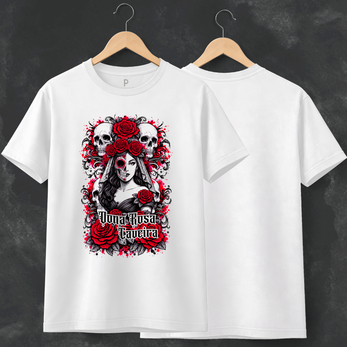 Camiseta Rosa Caveira - Branca