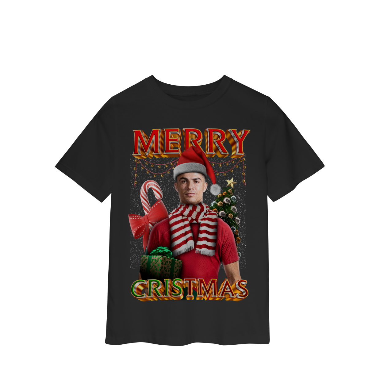 Nome do produto: Camiseta Infantil Preta Merry Cristmas