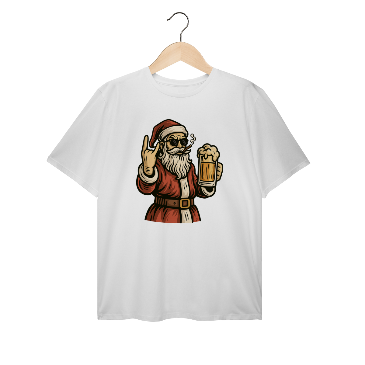 Camiseta Plus Size Natal Modelo 4 - Papai Noel Bebendo Cerveja