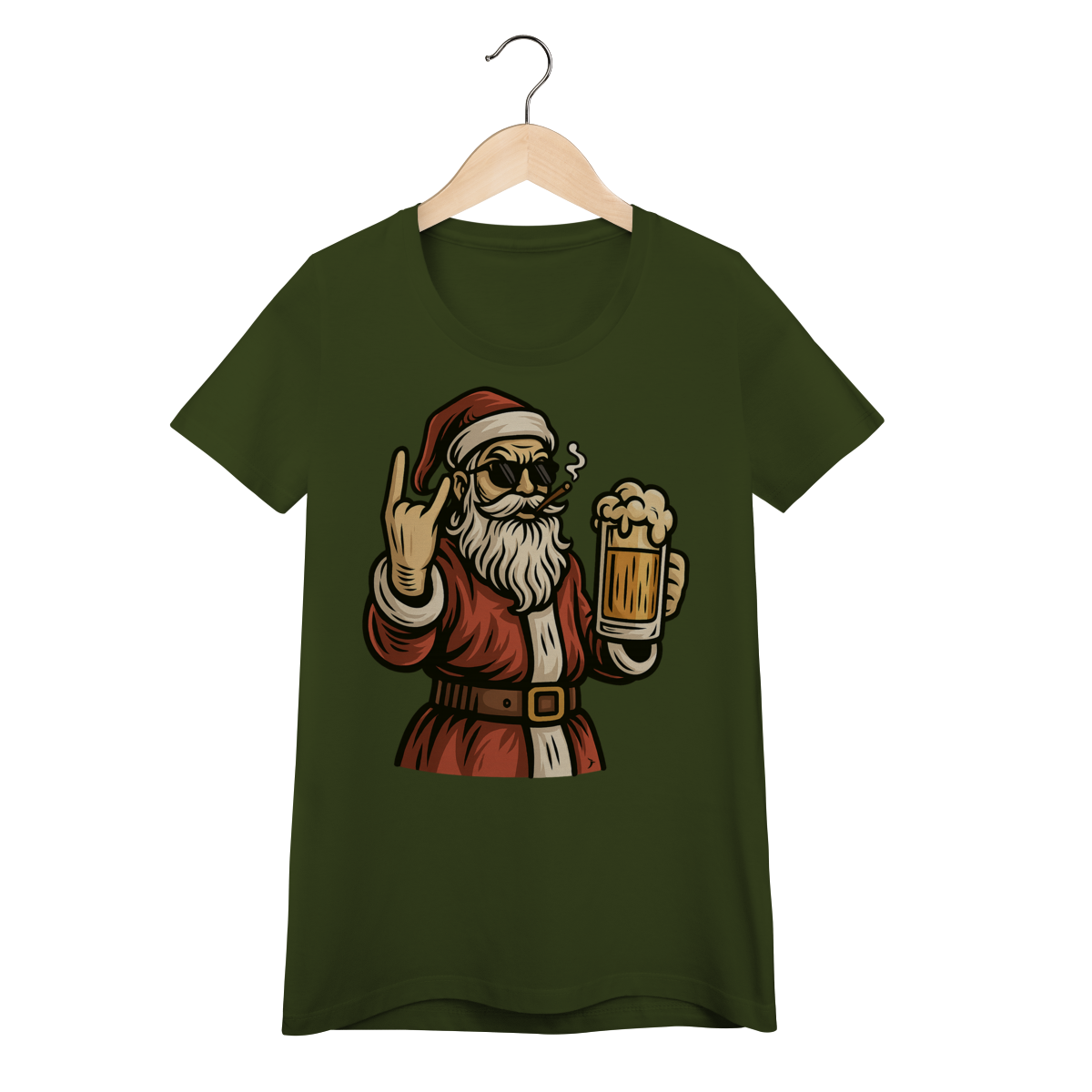 Baby Look Natal Modelo 4 - Papai Noel Bebendo Cerveja