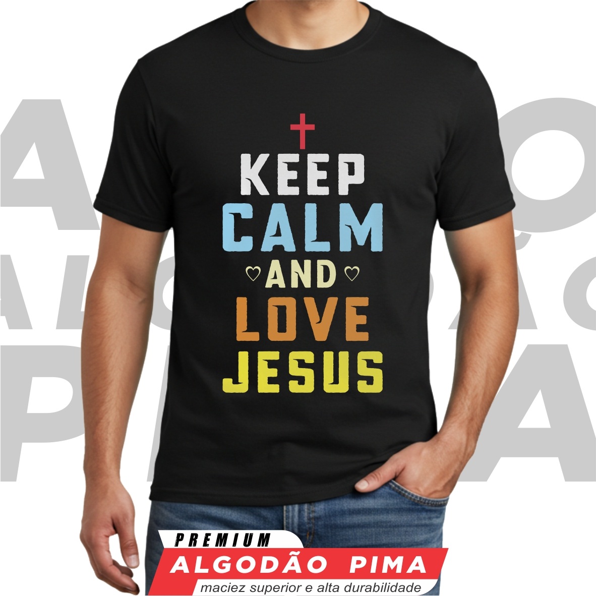 Camiseta Keep Calm & Love Jesus - Edição Retro Pima