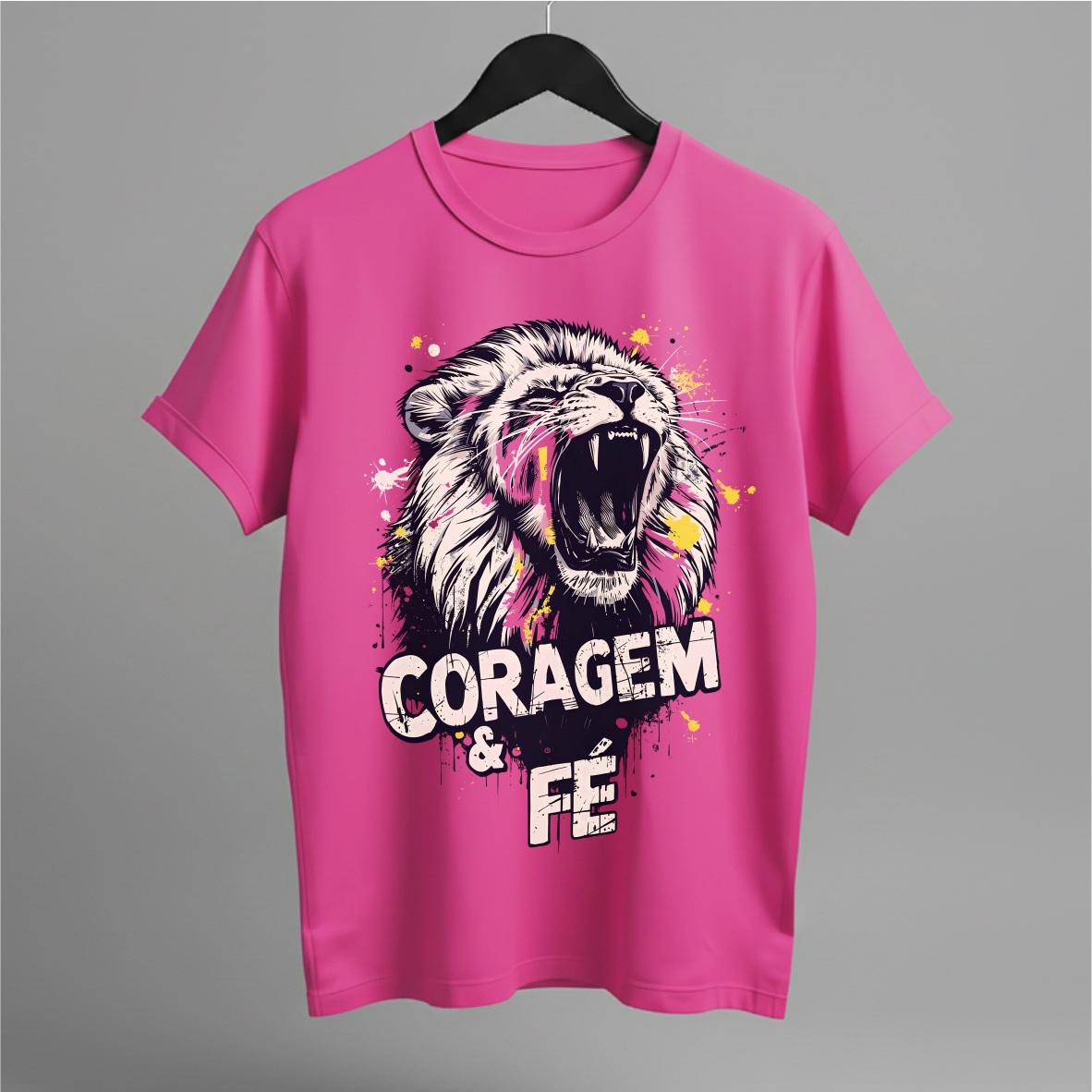 Camiseta Lion Pink: Coragem & Fé