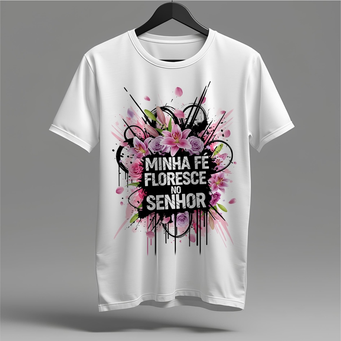 Camiseta Minha Fé Floresce: Raízes na Graça