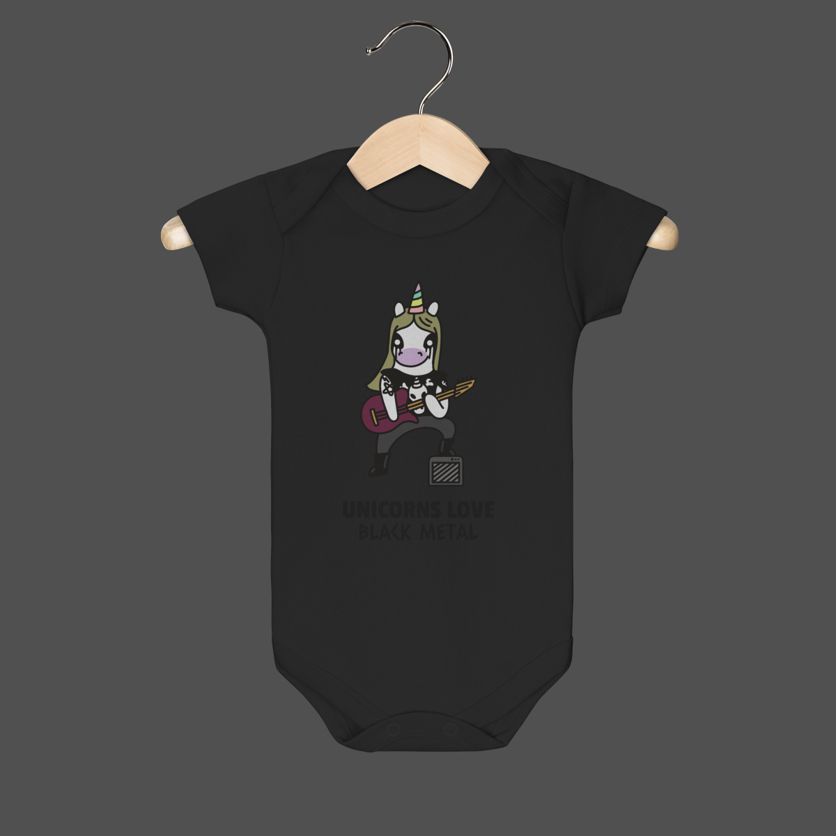 Nome do produto: Body Infantil | Unicorns Love Black Metal