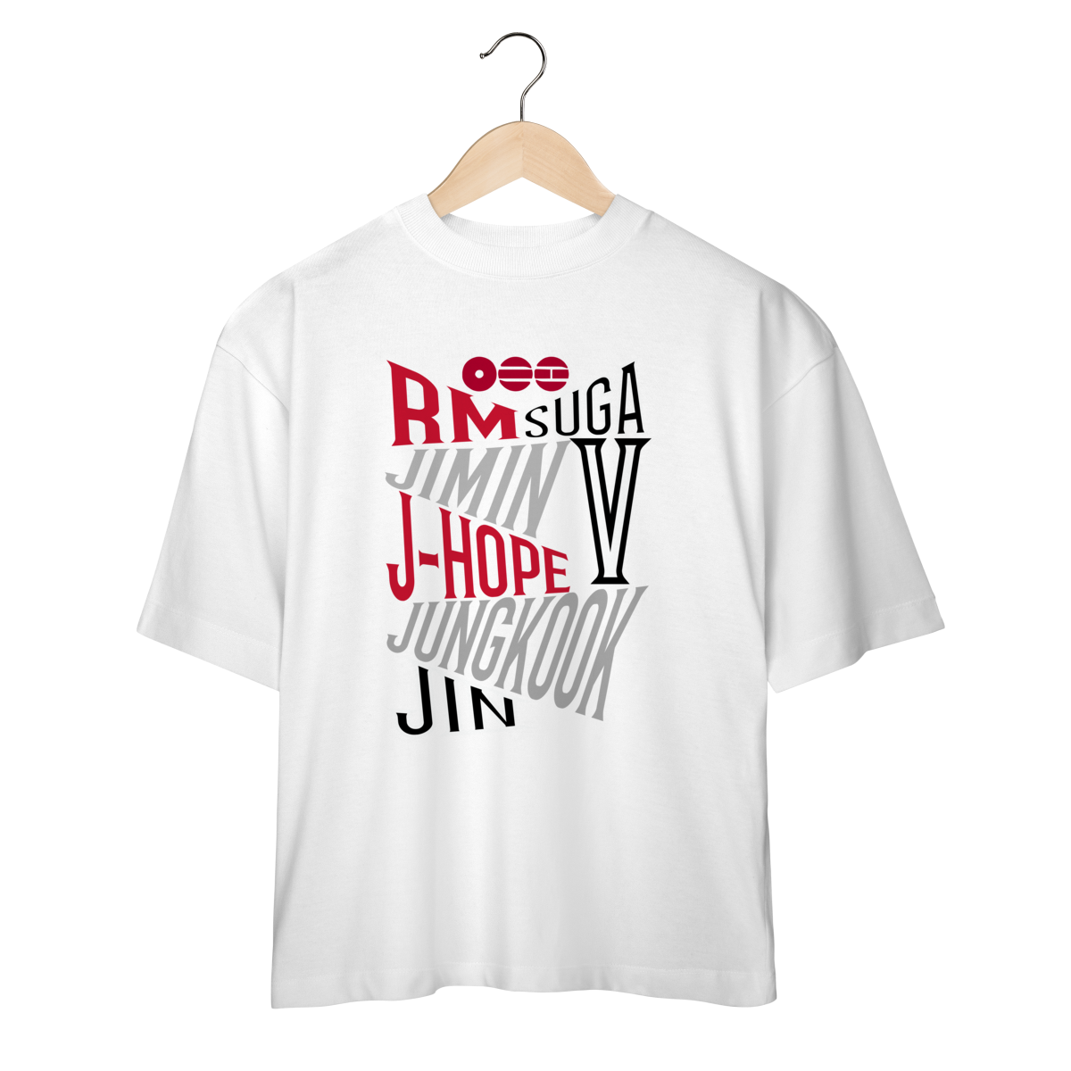 Camiseta Oversized BTS Nomes Logo