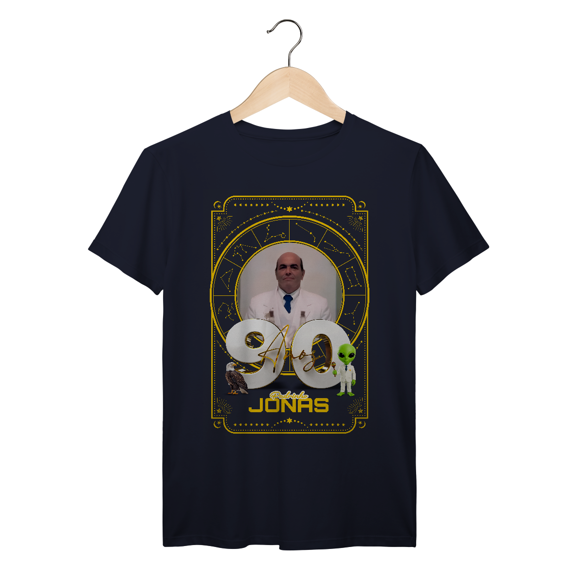 Nome do produto: Camiseta Prime 90 Anos Padrinho Jonas Azul Marinho