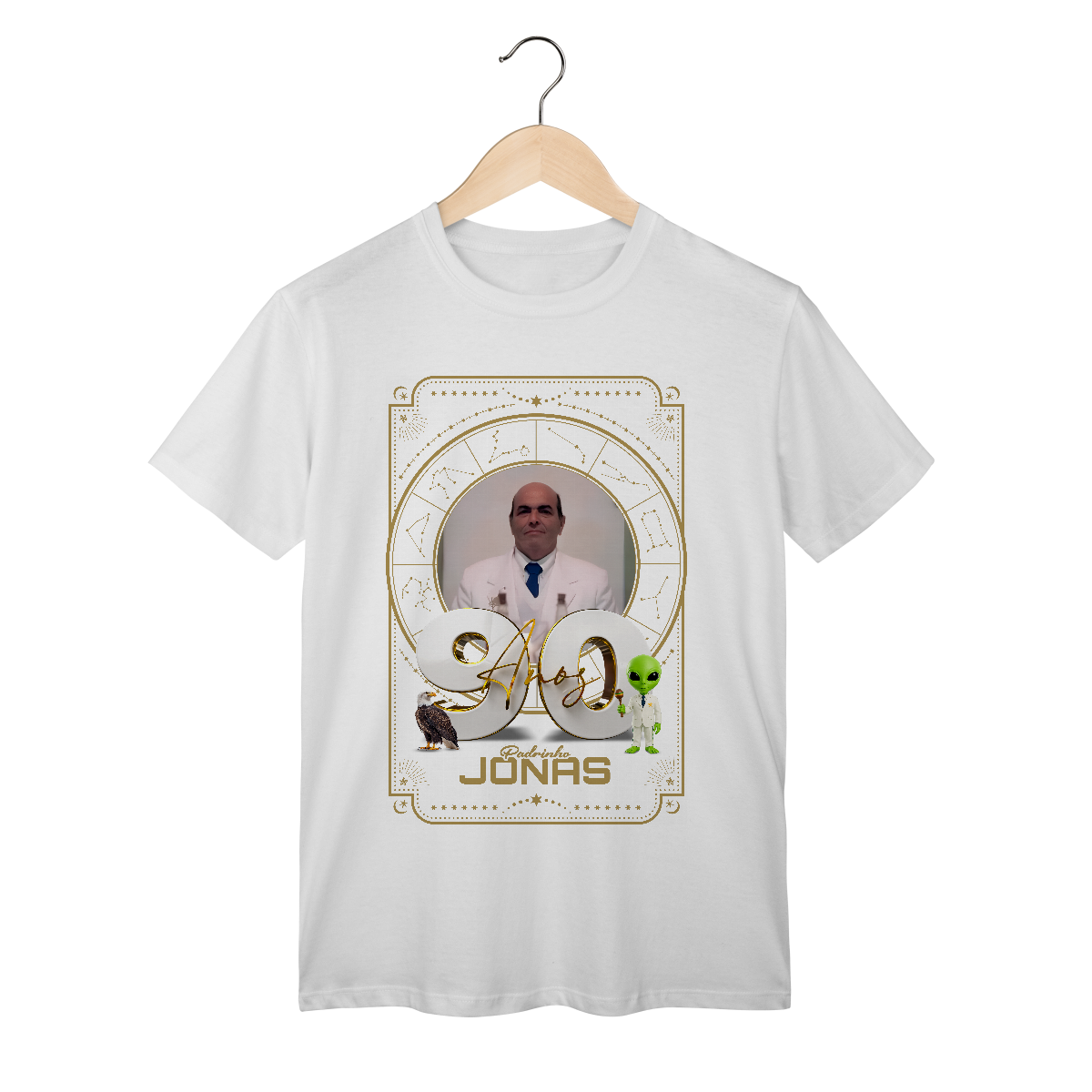 Nome do produto: Camiseta Básica 90 Anos Padrinho Jonas