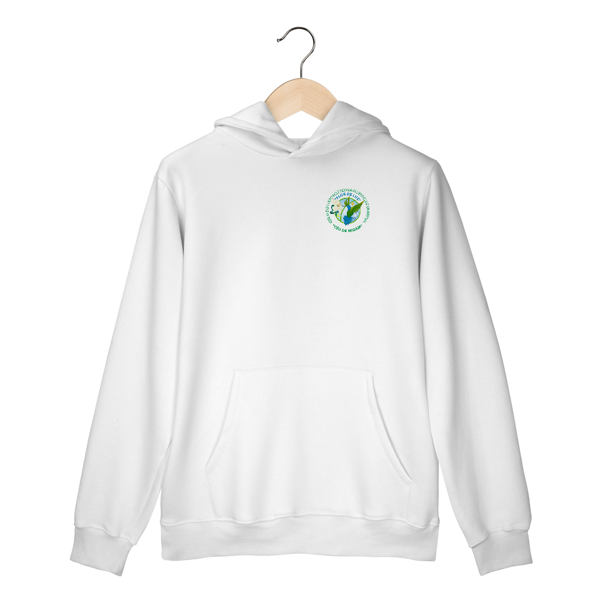 Nome do produto: Moletom Prime Canguru Branco 90 anos Padrinho Jonas