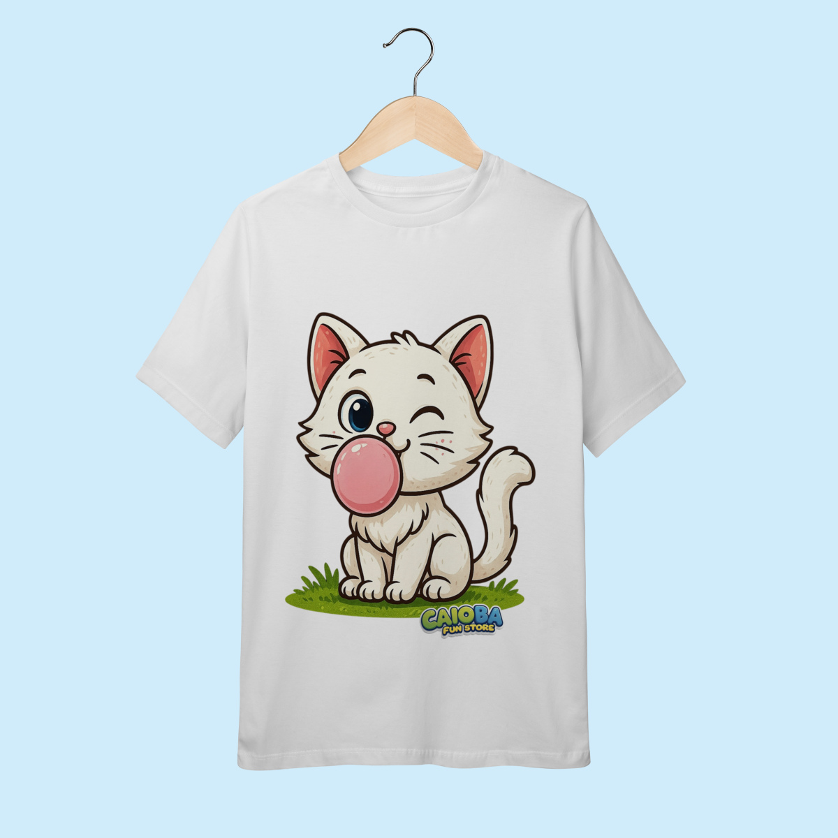 Camiseta Juvenil (10 a 14 anos) Gatinho Branco – 100% Algodão | Coleção Reino Animal do Caioba