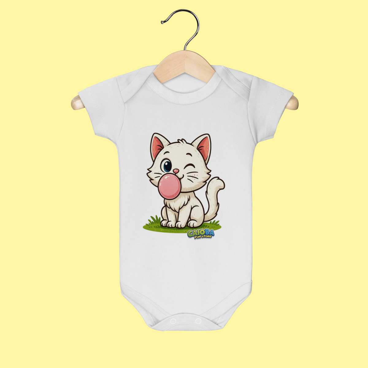 Body Infantil Gatinho Branco – 100% Algodão | Coleção Reino Animal do Caioba