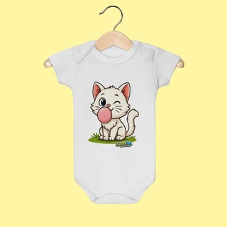 Body Infantil Gatinho Branco – 100% Algodão | Coleção Reino Animal do Caioba
