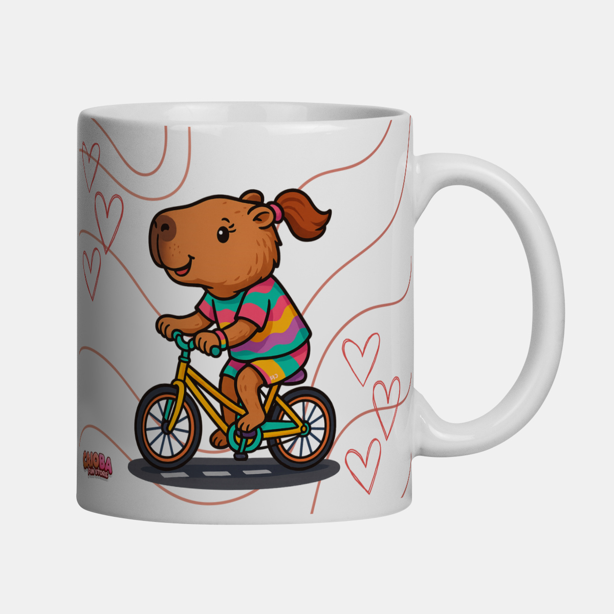 Caneca Capy Vibes Only Capivara Bike Menina – Porcelana 325 ml | Caioba Fun Store