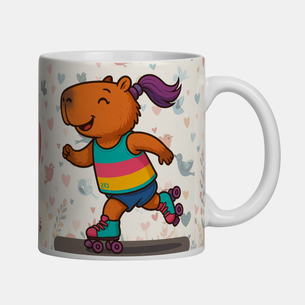 Caneca Capy Vibes Only Capivara de Patins Menina – Porcelana 325 ml | Caioba Fun Store