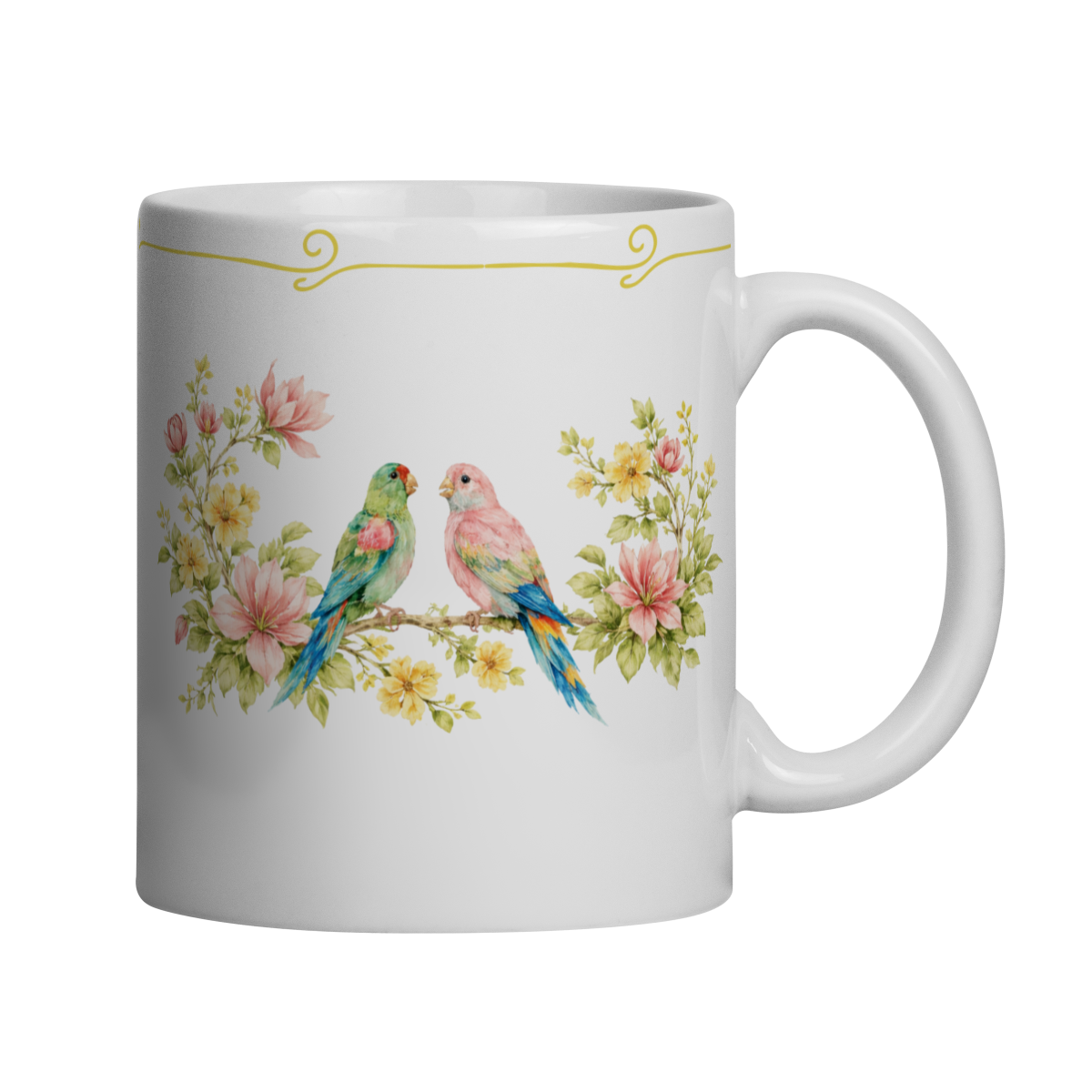 Caneca pássaros floral