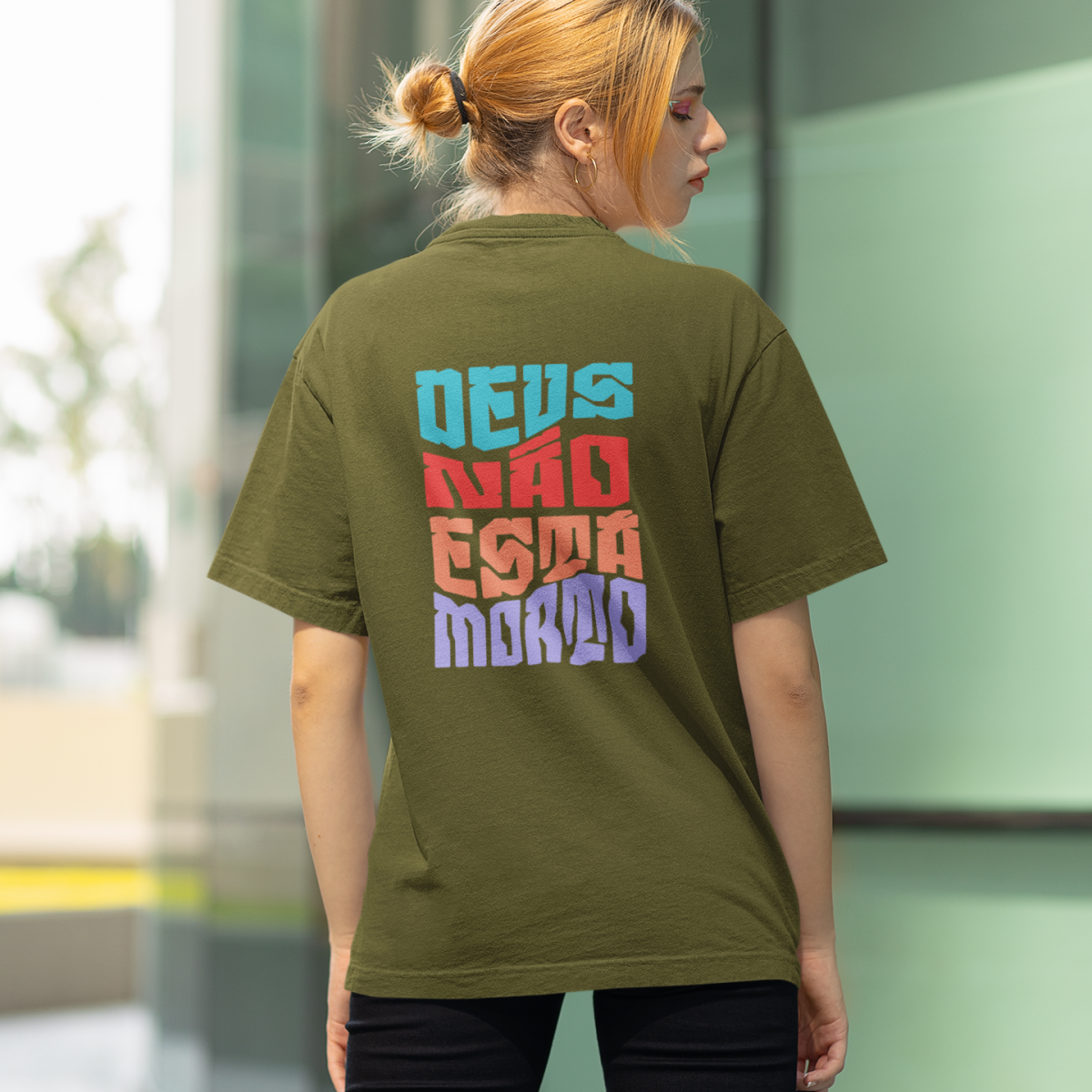 Camiseta Oversized Marca Azul/Frente e Costa