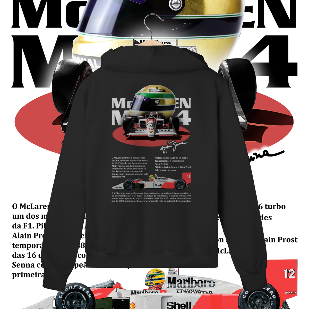 Moletom com Zíper Prime  - MP4/4 Ayrton Senna - STT012