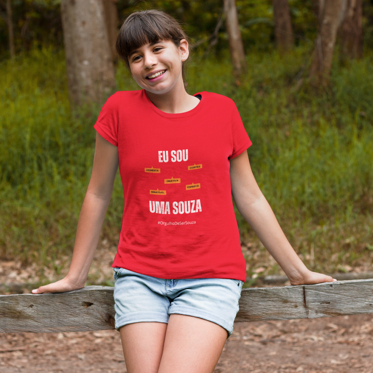 Camiseta Feminina Infanto-Juvenil Eu Sou uma Souza – Nome Que Representa (Malha Quality)