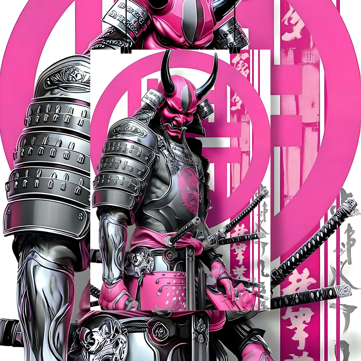 Poster Retrato Samurai Rosa